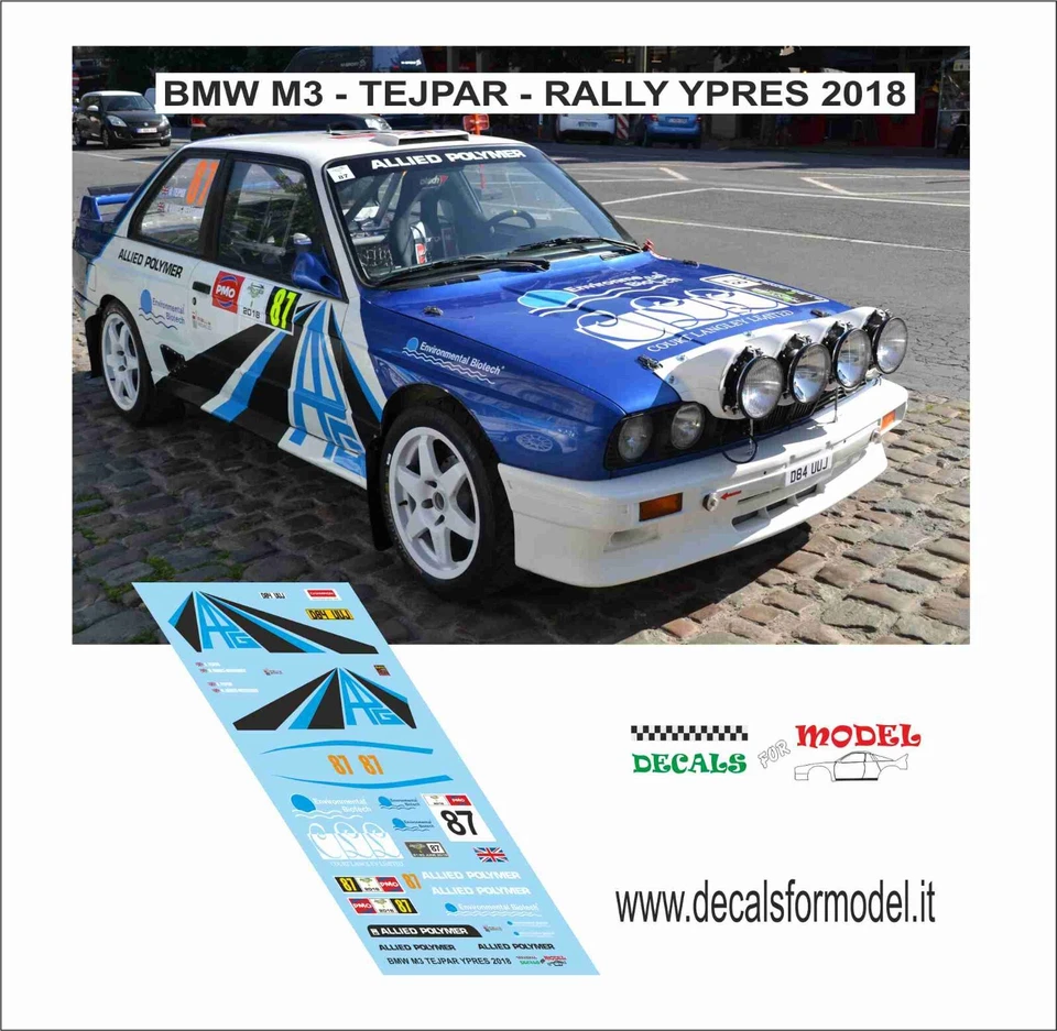 DECALS 1:43 BMW M3 E30 TEJPAR RALLY YPRES 2018 - Immagine 1 di 1