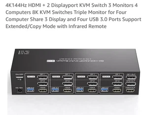 Commutateur KVM 8K HDMI + 2 Displayport 3 moniteurs 4 ordinateurs 4K144Hz USB 3.0 KVM - Photo 1/10
