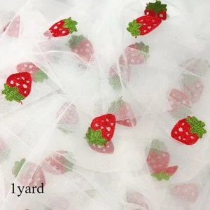 1yard Mesh Embroidered Strawberry Fabric Sheer DIY Sewing Crafts 150cm Costume  - Picture 1 of 13