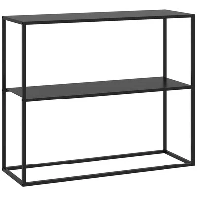 HOMCOM Consolle da Ingresso Moderna a 2 Ripiani in Acciaio, 90x30x75cm, Nero - Image 1 of 4