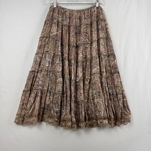 Nostalgia 90s Skirt Womens Medium Boho Paisley Chiffon Flowy Tiered Lace Beaded - Picture 1 of 12