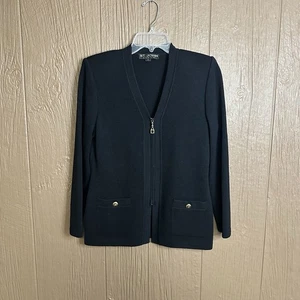 St.John Basics Sz 2 Classic Black Santana Knit Full Zip-Up Jacket Cardigan - Picture 1 of 7