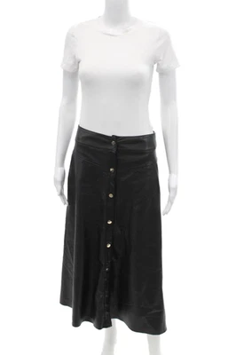 Zara Womens Faux Leather Buttoned Down A-Line Skirt Black Size M - Image 1 of 4