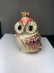 Cloisonné Emaille Mini Pillendose Schmuckdose Eule mit Krone - Bild 1 von 11