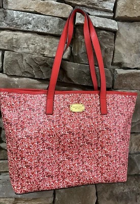 Michael Kors JET SET 花卉 MK 旅行托特包 DK Sangria 红色皮革 — 第 1/4 张图片