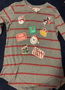 Girls Large Christmas Applique Shirt L/S Gray Poof Girl - Picture 1 of 4