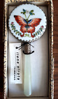 Vintage Enamel Asian Chinese Small Hand Mirror Jadite Nephrite Handle Butterfly