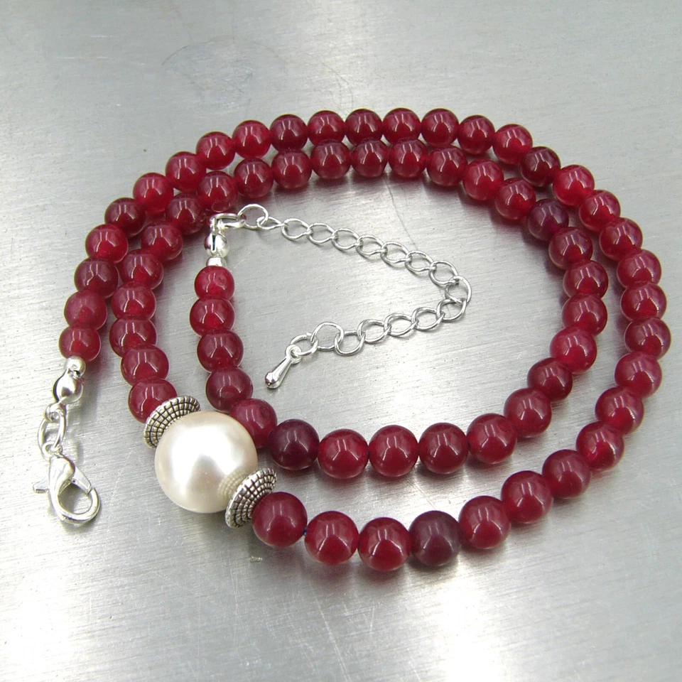 OPERHAUS Designer Rubin-Halskette Kette Collier mit Muschelkernperle - Bild 1 von 1