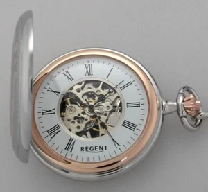 Regent P-702 SKELETT Taschenuhr + Kette UVP* 158,00 EUR Handaufzug PTS-Werk NEU - Picture 1 of 7