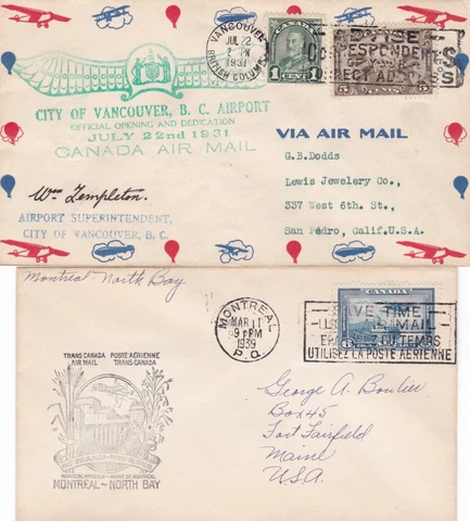 Canada Covers 1931 Airport Opening Vancouver 1939 First Flight Air Mail Montreal Cover