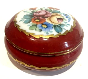 DECOR MAIN TRINKET BOT LIMOGES FRANCE FLORAL W GOLD TRIM 4" WIDE 2" HIGH - Picture 1 of 6