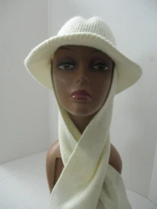 Women's Angola White Fedora Hat with Attached Neck Scarf New - Picture 1 of 22