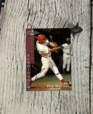 1998 Memphis Redbirds Grandstand RON POP WARNER Signed Auto Card - Image 1 of 2