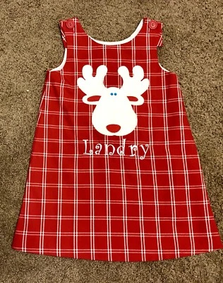Vestido Jersey Boutique Kelly’s Niños Rojo/Blanco Cuadros Reno Línea A Talla 5-6 ¡USADO EN EXCELENTE ESTADO! Foto 1 de 4