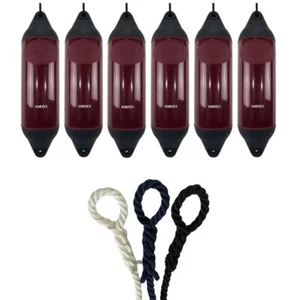 6 x HURRICANE Vortex Boat Fenders: Maroon PM06 - FREE SPLICED END 10MM ROPE - Imagen 1 de 2