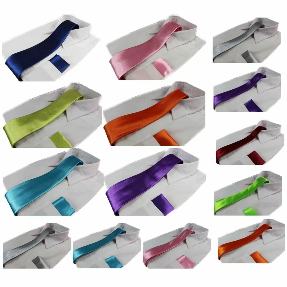 Mens Matching Tie Set: Classic Skinny Thin Necktie & Pocket Square Hanky Wedding - image 1 of 1