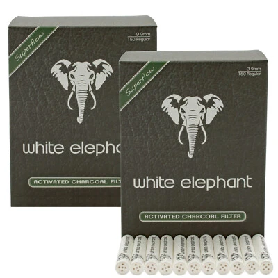 Pfeifenfilter WHITE ELEPHANT Aktivkohle Superflow 9mm Set 300 Stück 2x150 Boxen