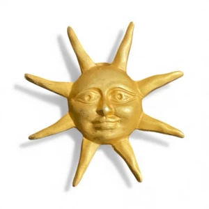 Vintage Brosche lächelndes Sonnengesicht matt goldfarben Anstecknadel - Bild 1 von 3
