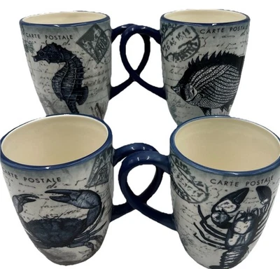 Certified International 4 Nautical Sea Life Mug Cup Ocean Beach Coastal Aquatic - Image 1 of 4