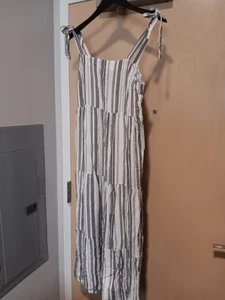 CASSEE'S MAXI DRESS LONG PEASANT BOHO Hippie Praire WHITE Black 100% RAYON SZ S - Picture 1 of 6