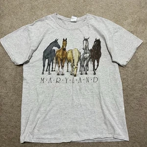 Vintage Group of Horses Walking Double Sided Grey Tee Large - Picture 1 of 5