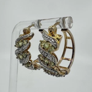 18k Yellow Gold Over Sterling Silver 0.84ctw Peridot Hoop Earrings W/Box JTV - Picture 1 of 12