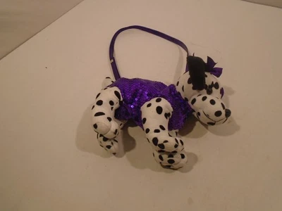 Poochie & Co Cachorro Peluche Dálmata Bolso Monedero Púrpura Lentejuelas Abrigo Lazos con Cremallera - Imagen 1 de 4