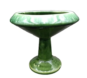 Vintage Ceramic Studio Pottery Pedestal Planter Rich Green Drip Glaze 6" x 5.5" - Picture 1 of 11