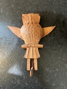 Carved Wood Owl Hook Moving Wings Folk Art Vintage 11 inches Tall BEAUTIFUL - Picture 1 of 8