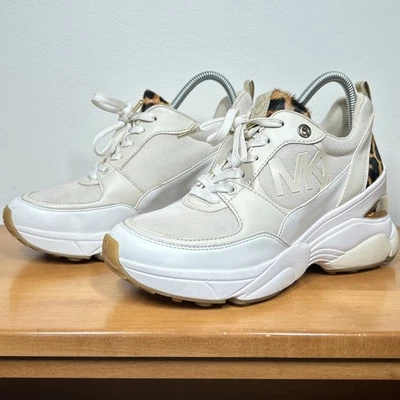 Michael Kors Womens 9 Beige White Mickey Mixed Media Cheetah Casual Chunky Suede - Image 1 of 4