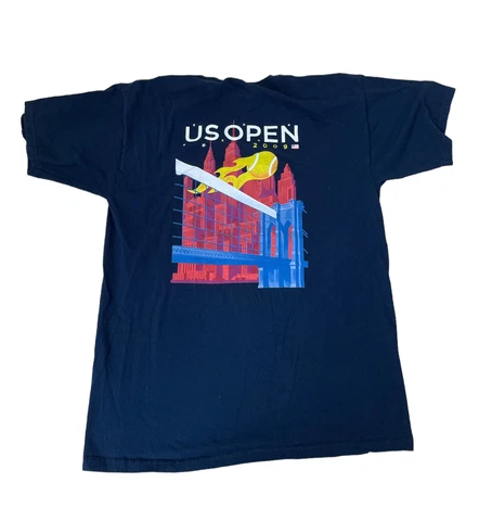 US OPEN 2009 Tennis New York City USTA T-shirt - Size Men Large Navy Blue Cover