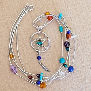 Shube Dakota Native American Dream Catcher Sterling Liquid Silver Pendant - Rare - Picture 1 of 24