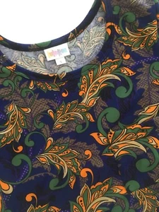 New LuLaRoe S CARLY Paisley Scroll Dress Blue Yellow Floral On Dark Blue - Picture 1 of 7
