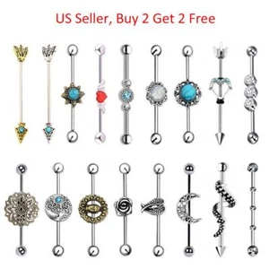14G Surgical Steel Industrial Barbell Scaffold Piercing Cartilage Earrings - One - Picture 1 of 23