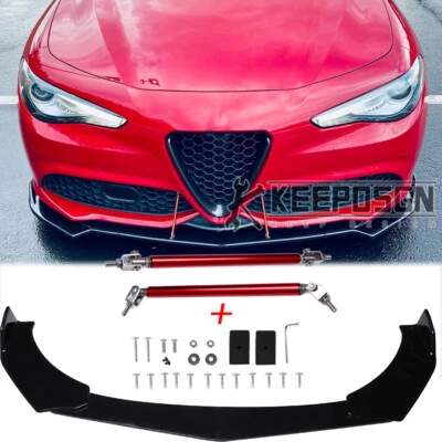 For Alfa Romeo Giulia Gloss Front Bumper Lip Splitter Spoiler Body Kit Parts Rod Foto 1 de 4