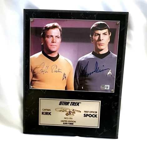 Signed WILLIAM SHATNER + LEONARD NIMOY Star Trek Photo Plaque Beckett Full COA Cover