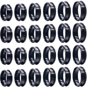 1 Box 24Pcs Stainless Steel Black Finger Ring Blank Core Ring Inlay round Groove - Picture 1 of 6