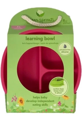 Green Sprouts Pink Cuenco de Aprendizaje Silicona Resistente al Calor Succión Seccionada 9mos Foto 1 de 4