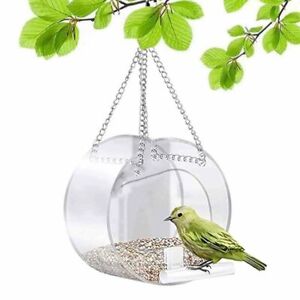 Transparent Round Hanging Bird Feeder Acrylic Clear Hanging Birdhouse  Garden