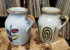  Artisanal Stoneware Pottery Creamer Pitcher Vase Handpainted Glazed Italian Set - Picture 1 of 11