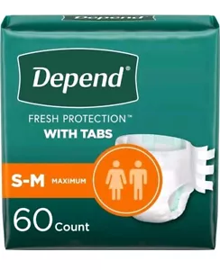 Depend Inkontinenzschutz mit Tabs, Unisex Small/Med. 19-34" Taille, 60 Stück - Bild 1 von 2