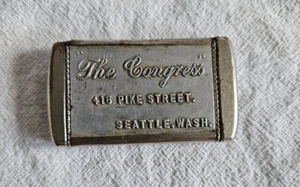 Vintage Werbung Streichholz Safe Halter Antik THE CONGRESS Seattle Washington - Bild 1 von 8