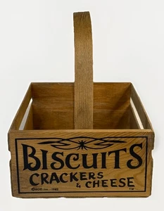 Vintage 1982 Wooden Crate/Basket “Biscuits Crackers & Cheese 9 x 7 x 3.5 - Picture 1 of 6