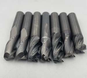Menge 7 Vollhartmetall 1/2" Schaftfräser 2 3 4 Flöte Neu ohne Box USA - Bild 1 von 6