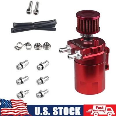 300ml Red Car Baffled Catch Reservoir Can Tank Kit Oil Separator +Fuel Line Hose - Image 1 of 4