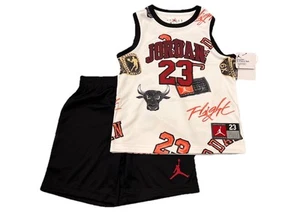 NWT NIKE AIR JORDAN BOY'S 2 pc SET SLEEVELESS TANK TOP JERSEY BLACK SHORTS 6 Med - Picture 1 of 10