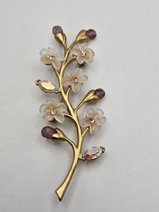 Vintage AVON SP Gold Tone Rhinestone Cherry Blossom Floral Brooch Pin - Picture 1 of 13