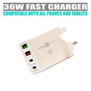 USB Home Charger Mains 3 Pin UK Wall Plug Adapter Charging for Phones 3PIN UK - Picture 1 of 179