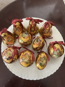 Nativity Decoupage Paper Mache Ornaments Return Of The Magi Set of 10 Vintage - Picture 1 of 16