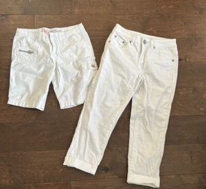 Justice Girls Bottoms Cargo Shorts & jeans Sz 10R White - Picture 1 of 7